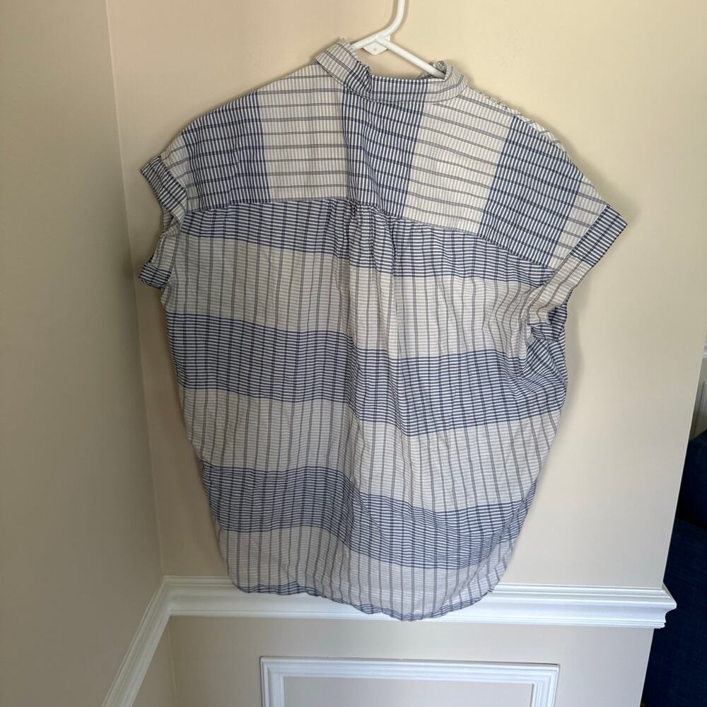 Madewell | NEW Blue Window Pane Preppy Short Sleeve 1/2 Button Up Blouse Sz XS - Picture 7 of 8